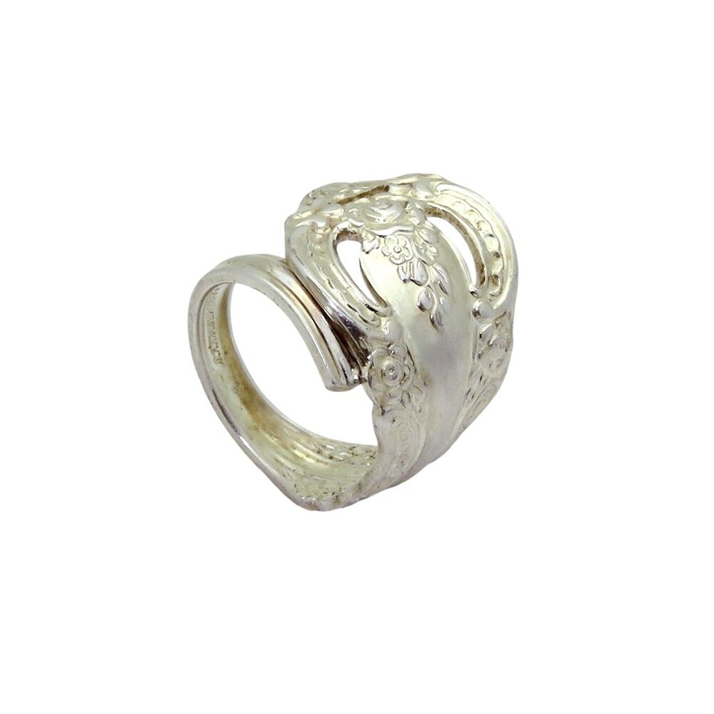 Vintage Oneida Community Silver Spoon Ring w/Flower Motifs Size 5.5 to 6